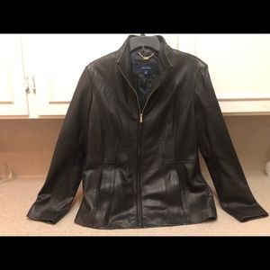 Cole Haan Wing Collar Zip Front Leather Jacket
